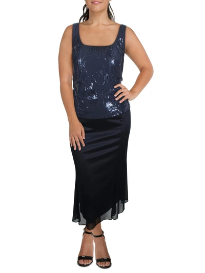 Alex Evenings Plus Womens Sequined Sleeveless Cocktail Dress In Blue