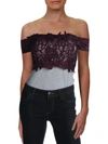 SEQUIN HEARTS JUNIORS WOMENS LACE OFF-THE-SHOULDER CROP TOP