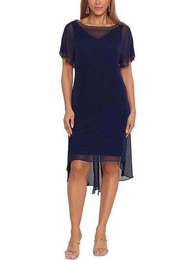 B & A By Betsy And Adam Womens Sheer Midi Cocktail And Party Dress In Blue