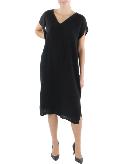 Eileen Fisher Womens V-neck Knee Shift Dress In Black