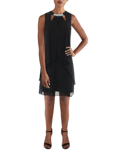 Slny Womens Chiffon Embellished Cocktail And Party Dress In Black