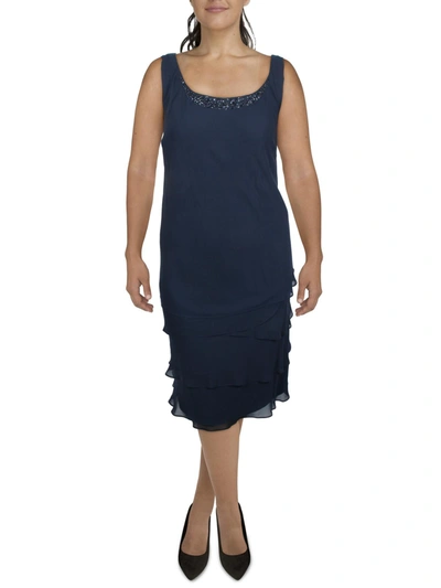 Slny Plus Womens Beaded Knee-length Cocktail And Party Dress In Blue