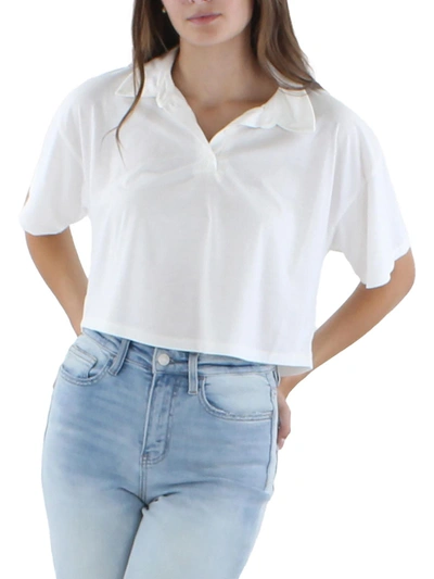 Kingston Grey Womens Cropped Collared Polo Top In White