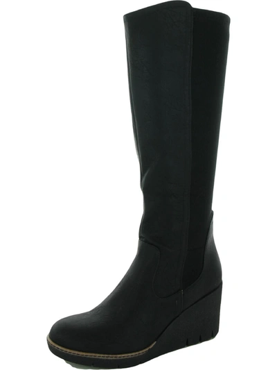 Dr. Scholl's Shoes Lindy Womens Leather Knee-high Wedge Boots In Black