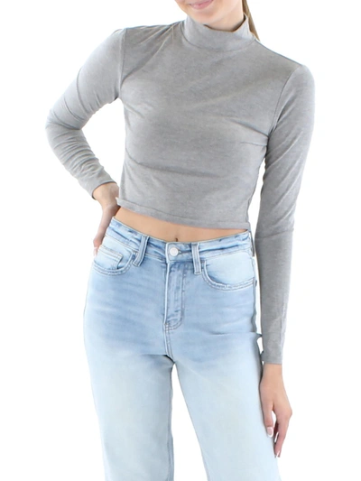 Kingston Grey Womens Cropped Heathered Turtleneck Top In Grey