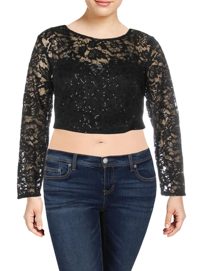 B Darlin Juniors Womens Lace Sequined Crop Top In Black