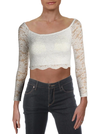 Teeze Me Juniors Womens Lace Metallic Crop Top In White