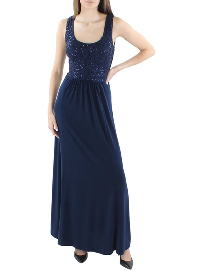 Slny Womens Knit Lace Top Evening Dress In Blue