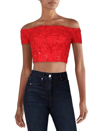 B Darlin Juniors Womens Lace Sequined Cropped In Red
