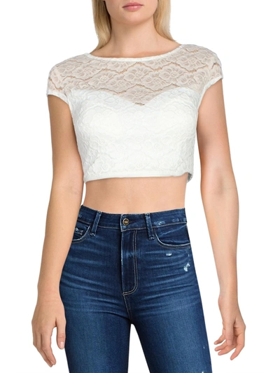 Teeze Me Juniors Womens Lace Cap Sleeves Crop Top In White