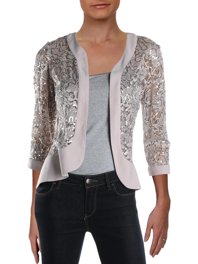 R & M Richards Womens Lace 3/4 Sleeves Open-front Blazer In White