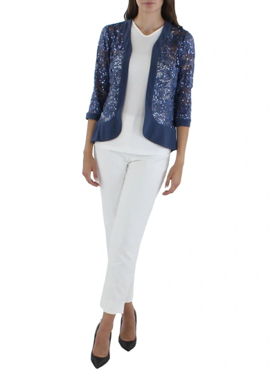 R & M Richards Womens Lace 3/4 Sleeves Open-front Blazer In Blue