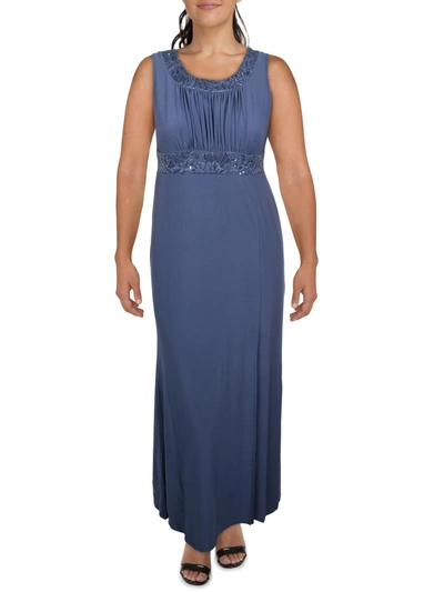 R & M Richards Womens Embellished Halter Evening Dress In Blue