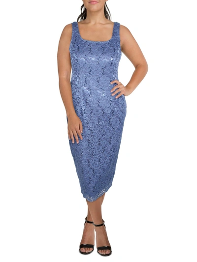 Slny Womens Lace Midi Cocktail And Party Dress In Blue