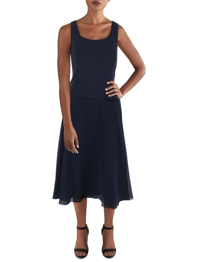 Jessica Howard Womens Chiffon Sleeveless Midi Dress In Blue