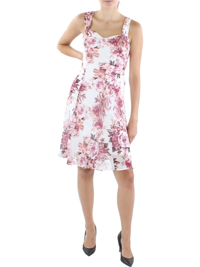 Connected Apparel Petites Womens Chiffon Floral Fit & Flare Dress In Multi