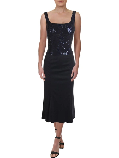 Alex Evenings Womens Sequined Sleeveless Cocktail Dress In Blue