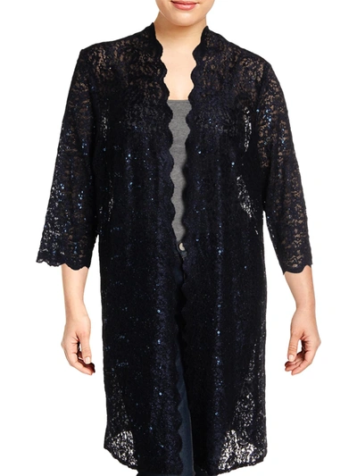 R & M Richards Plus Womens Lace Sequined Jacket In Blue