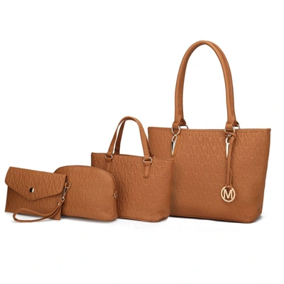 Mkf Collection By Mia K Edelyn Embossed M Signature 4 Pcs Tote Set In Brown