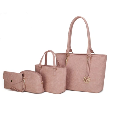 Mkf Collection By Mia K Edelyn Embossed M Signature 4 Pcs Tote Set In Pink