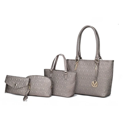 Mkf Collection By Mia K Edelyn Embossed M Signature 4 Pcs Tote Set In Grey