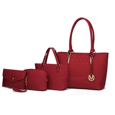 Mkf Collection By Mia K Edelyn Embossed M Signature 4 Pcs Tote Set In Red