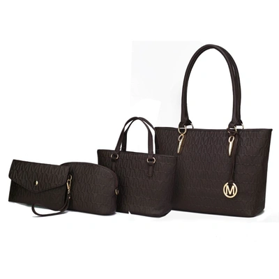 Mkf Collection By Mia K Edelyn Embossed M Signature 4 Pcs Tote Set In Black