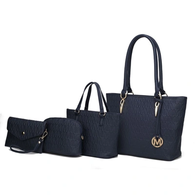 Mkf Collection By Mia K Edelyn Embossed M Signature 4 Pcs Tote Set In Blue