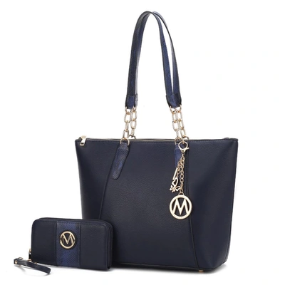 Mkf Collection By Mia K Ximena Vegan Leather Women's Tote Bag With Matching Wristlet Wallet- 2 Pieces In Blue