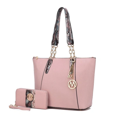 Mkf Collection By Mia K Ximena Vegan Leather Women's Tote Bag With Matching Wristlet Wallet- 2 Pieces In Pink