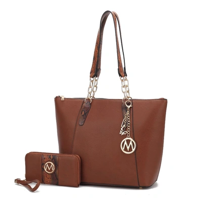 Mkf Collection By Mia K Ximena Vegan Leather Women's Tote Bag With Matching Wristlet Wallet- 2 Pieces In Brown