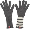 THOM BROWNE Grey Rib Cashmere Four Bar Gloves,MKG003A-00011