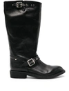 Golden Goose High Biker Boots In Black Leather With Silver Studs And Buckles In Black