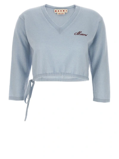 Marni Logo Embroidery Sweater In Light Blue