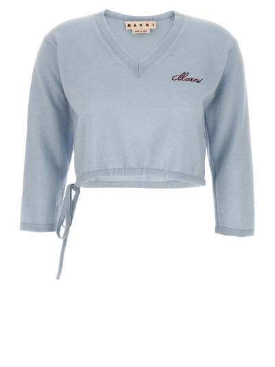 Marni Logo Embroidery Jumper In Light Blue