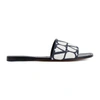 Valentino Toile Iconographe Leather-trimmed Cotton-canvas Jacquard Slides In Blue