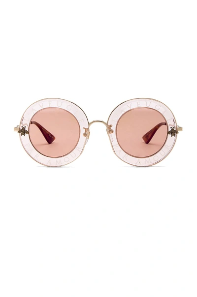 Gucci Round-frame Printed Acetate And Gold-tone Sunglasses In Metallic Gold