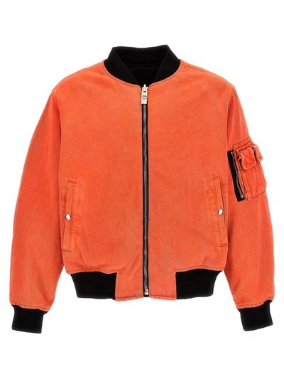 Givenchy Nylon Reversible Denim Bomber Jacket In Orange