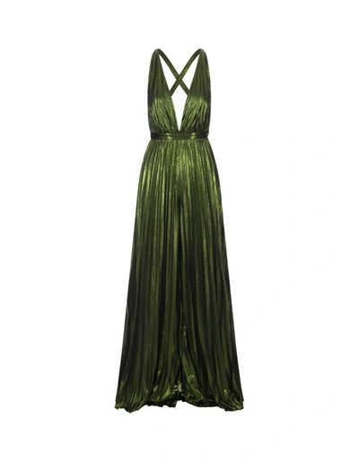 Retroféte Tova Metallic Pleated Gown In Green