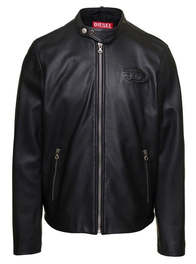 Diesel L-metal Zip-up Sheepskin Jacket In Nero