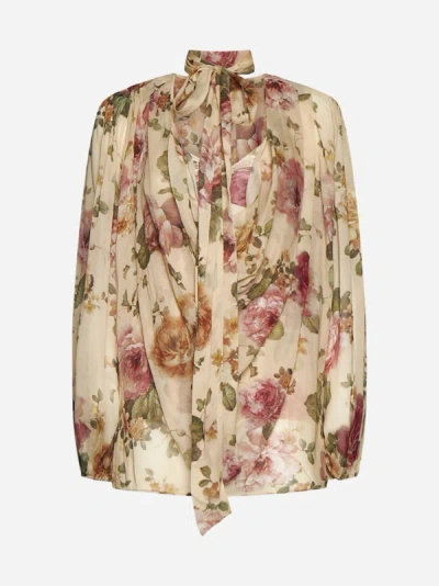 Zimmermann Floral-print Bishop-sleeved Blouse In Latte Floral