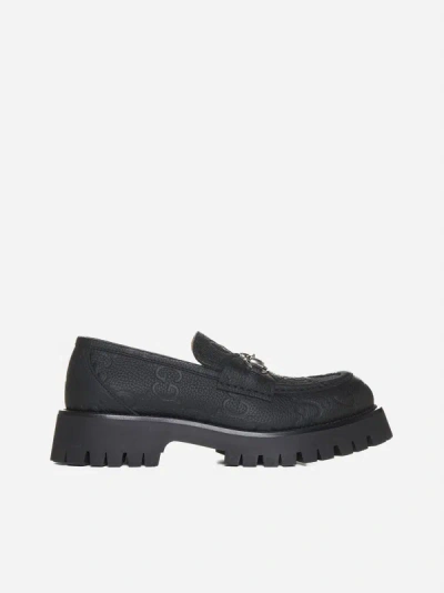 Gucci Horsebit Gg-debossed Leather Loafers In Black