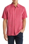 TOMMY BAHAMA BALI BORDER FLORAL JACQUARD SHORT SLEEVE SILK BUTTON-UP SHIRT