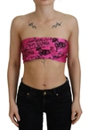 JOHN GALLIANO JOHN GALLIANO PINK NEWSPAPER PRINT BRA CROPPED WOMEN'S BLOUSE