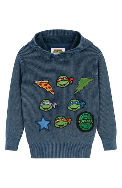 Andy & Evan Kids' X Teenage Mutant Ninja Turtles® Appliqué Cotton Sweater Hoodie In Blue Hoodie