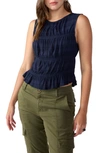 Sanctuary Shirred Sleeveless Top In Navy Refle