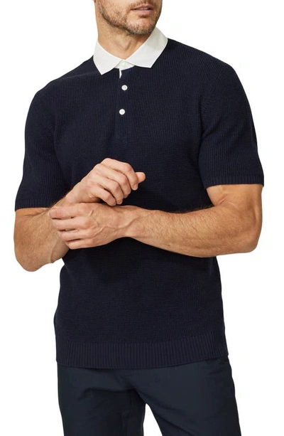 Good Man Brand Woven Collar Wool Polo Jumper In Warm Sand