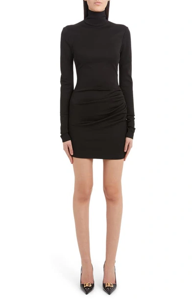 Dolce & Gabbana Gathered High-neck Body-con Mini Dress In Black