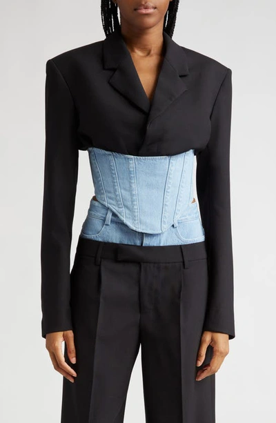 Dion Lee Blazer Aus Wolle Und Denim In Black And Blue