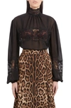 Dolce & Gabbana Georgette Silk Top With Lace Details In Black